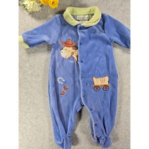 Vintage Rumble Tumble Baby 0-3m Velour Western Horse Footed Sleeper PJs  Romper